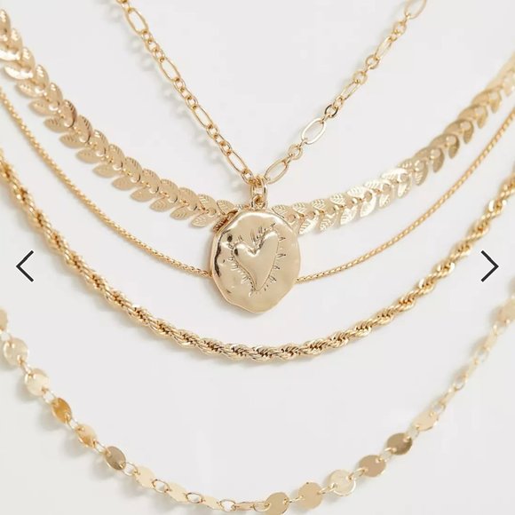 ASOS DESIGN multirow necklace mixed design chains and molten coin pendant - Picture 2 of 5